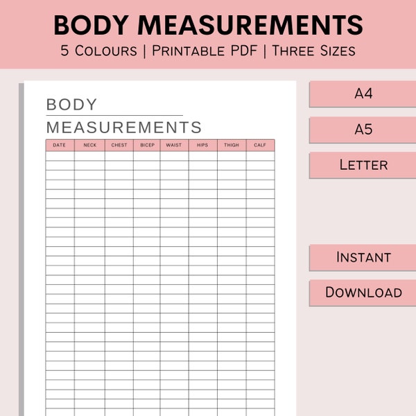 Body Measurement Tracker | Printable Body Progress | Weight Loss Journal | Body Chart | Measurement Log | Journey | PDF | A4 | A5 | Letter