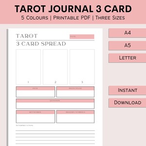 Dziennik Tarota do druku | Rozkład 3 kart | Codzienny dziennik Tarota | Dziennik czarownicy | Wkładka do planera czytania kart | PDF | A4 | A5 | List