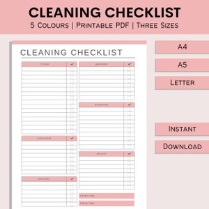 Lista de verificación de limpieza en blanco / Programa de limpieza / Guía de limpieza diaria / Planificador de alquiler vacacional / PDF / A4 / A5 / Carta