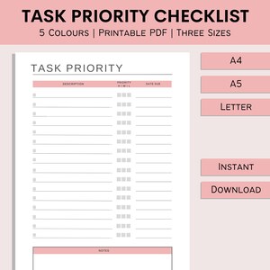 Task Priority Checklist | To Do Printable | Weekly Checklist | Daily Task Tracker | ADHD Planner | Organization | PDF | A4 | A5 | Letter
