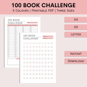 Desafío de 100 libros / Rastreador de lectura / Contador de libros / Qué leer imprimible / Lista de libros favoritos / Lista de libros / PDF / A4 / A5 / Carta