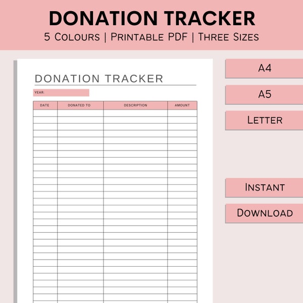 Donation Tracker | Printable Tithe Log | Charitable Donations Track | Financial Planner | Giving Log | Fundraising | PDF | A4 | A5 | Letter