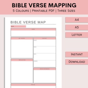 Mapeo de versículos bíblicos / Notas de estudio bíblico / Hoja de trabajo de fe / Herramientas de estudio de las Escrituras imprimibles / Diario bíblico / PDF / A4 / A5 / Carta