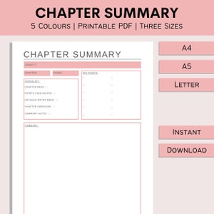 Chapter Summary | Printable Note Taking Sheet | College Reading Planner ...