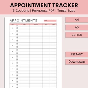 Libro degli appuntamenti a intervalli di 15 minuti / Tracker degli appuntamenti stampabile / Programma giornaliero / Risorse aziendali stampabili / PDF / A4 / A5 / Lettera