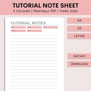 Notatki z samouczka | Papier do notatek do druku | Notatki dla studentów | Notatki w linie na studiach | Planer wykładów | Drukuj w domu | PDF | A4 | A5 | List