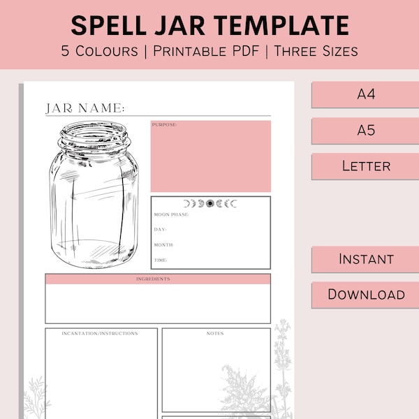 Spell Jar Grimoire Page | Book Of Shadows Printable Template | Witchcraft Basics | Simmer Pots | Spell In A Bottle | PDF | A4 | A5 | Letter