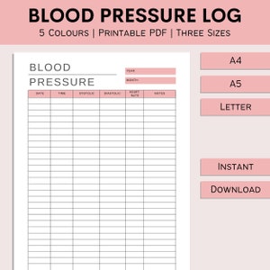 Bloeddruk Log | Hoge bloeddruk tracker | Afdrukbare | BP Tracker | Medische grafiek | Dagelijkse bloeddruk | PDF-| A4 | A5 | Brief