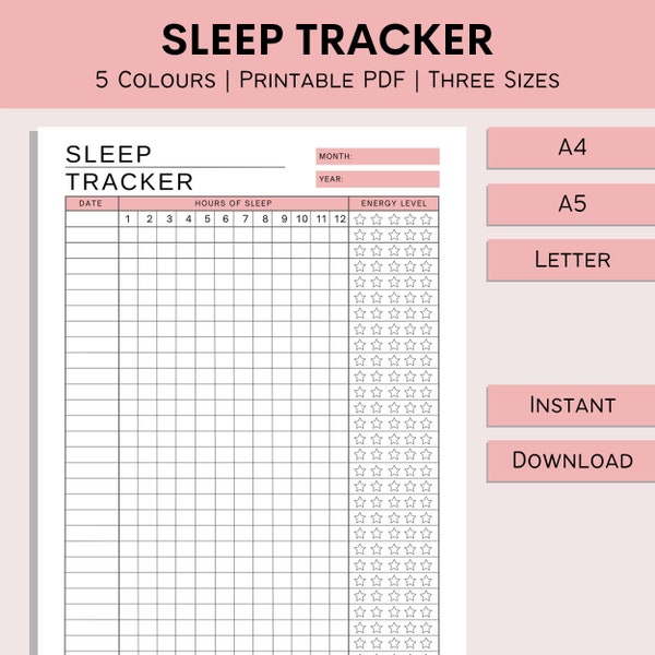 Sleep Tracker | Daily Sleep Log | Printable Sleep Track | Hourly Sleep Diary | Sleep Rating Sheet | Sleep Routine | PDF | A4 | A5 | Letter