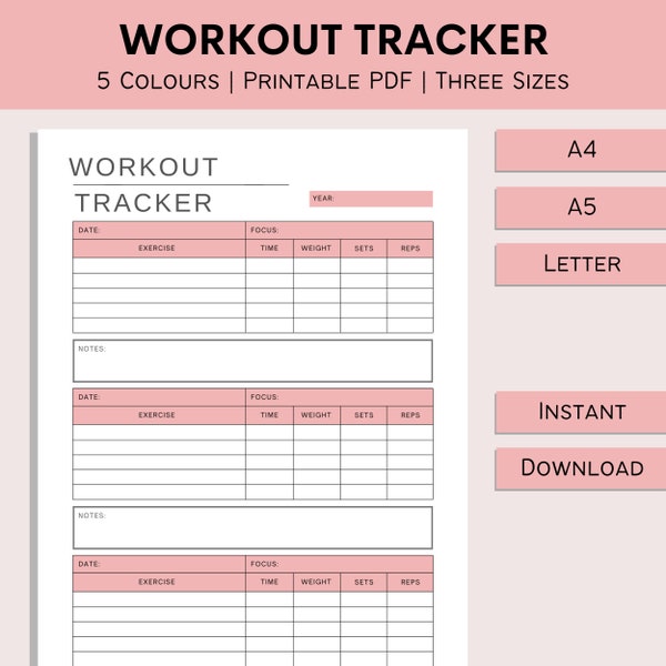 Workout Tracker Printable | Exercise Routine Plan | Daily Fitness Log | Work Out Planner | Weight Loss Journey | PDF | A4 | A5 | Letter