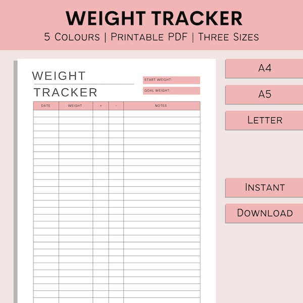 Weight Tracker | Printable Weight Loss Log | Health Journey | Fitness Recorder | Weight Loss Sheet |  PDF | A4 | A5 | Letter