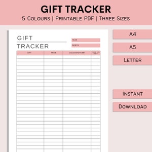 Rastreador de regalos / Regalo recibido imprimible / Registro de regalos / Pista de agradecimiento / Lista de regalos / Cumpleaños / Navidad / Boda / PDF / A4 / A5 / Carta