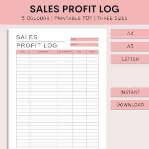 Registro de ganancias de ventas / Registro de ventas imprimible / Rastreador de ganancias / Seguimiento de pedidos comerciales / Registro de pedidos / Hoja de ventas / PDF / A4 / A5 / Carta