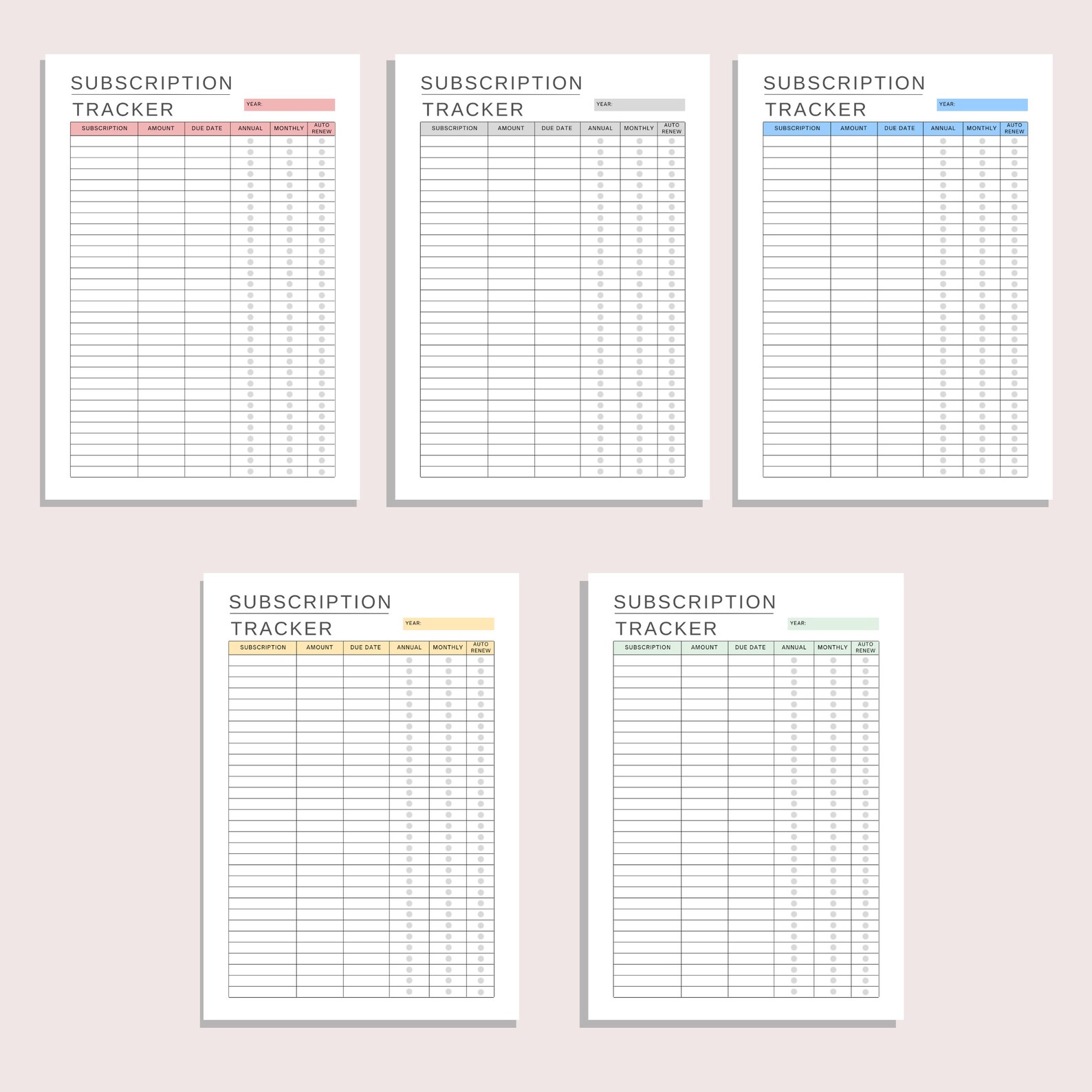 Subscription Tracker | Printable Expense Tracker | Subscription Log ...