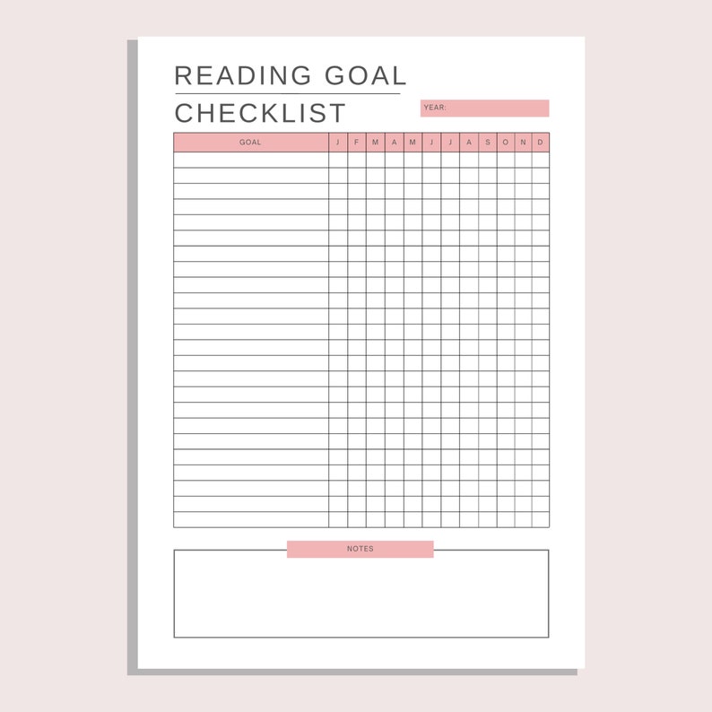 Reading Goal Checklist Printable Reading Planner Books to Etsy