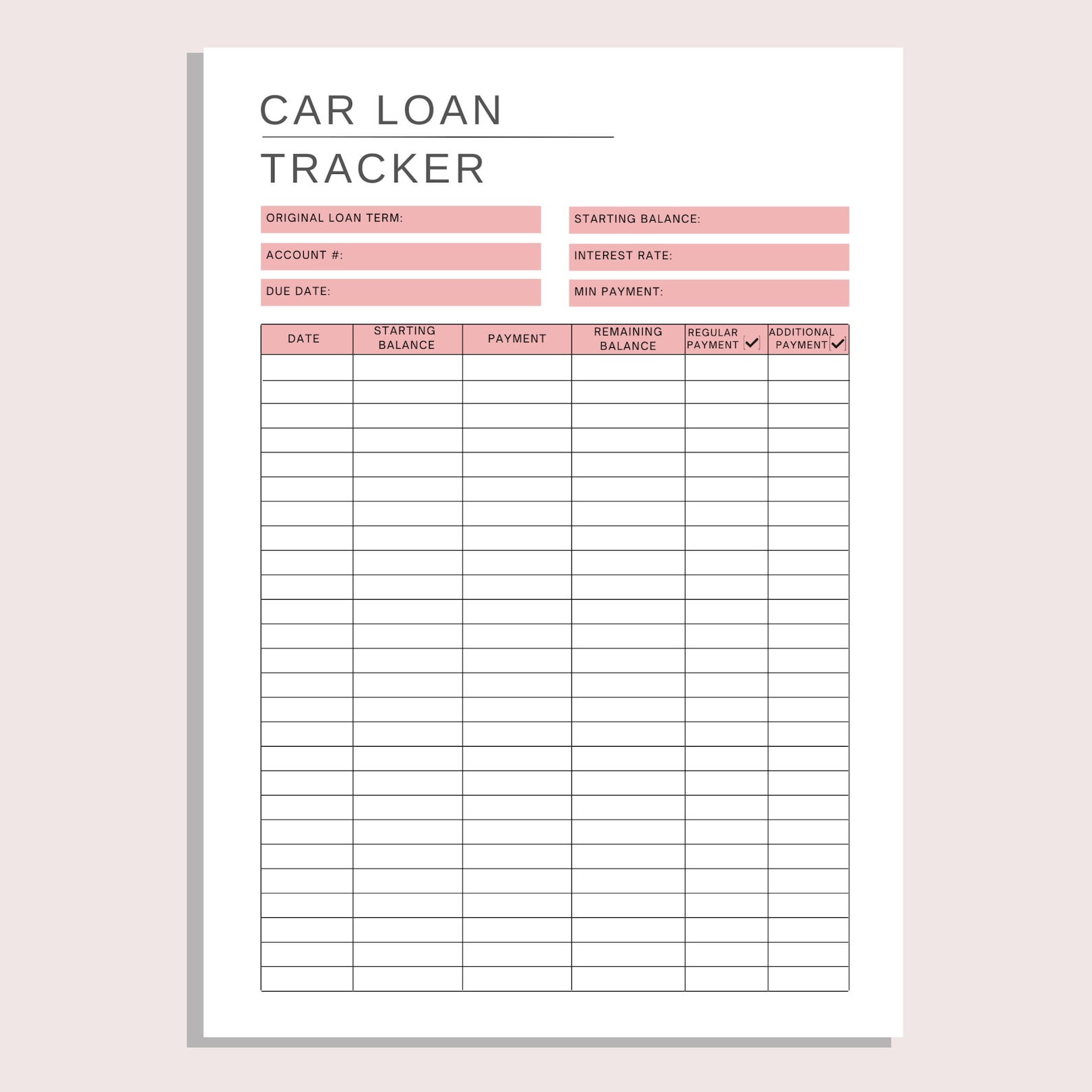 Car Loan Payment Tracker Auto Debt Payoff Tracker Printable Debt Snowball Financial Log Money
