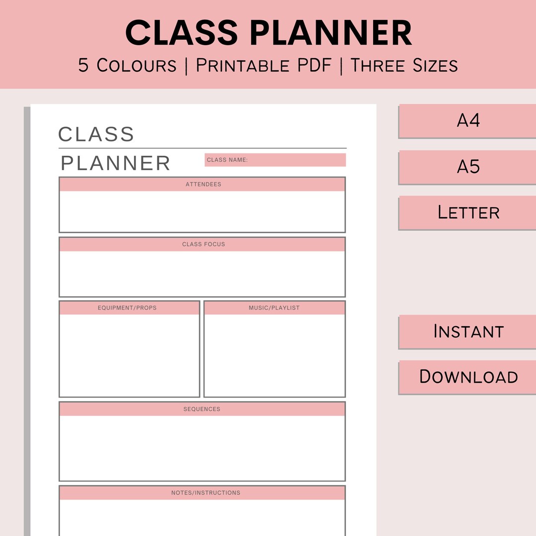 Printable Class Planner | Personal Trainer Class Plan | Yoga Instructor Class | Pilates Teacher ...