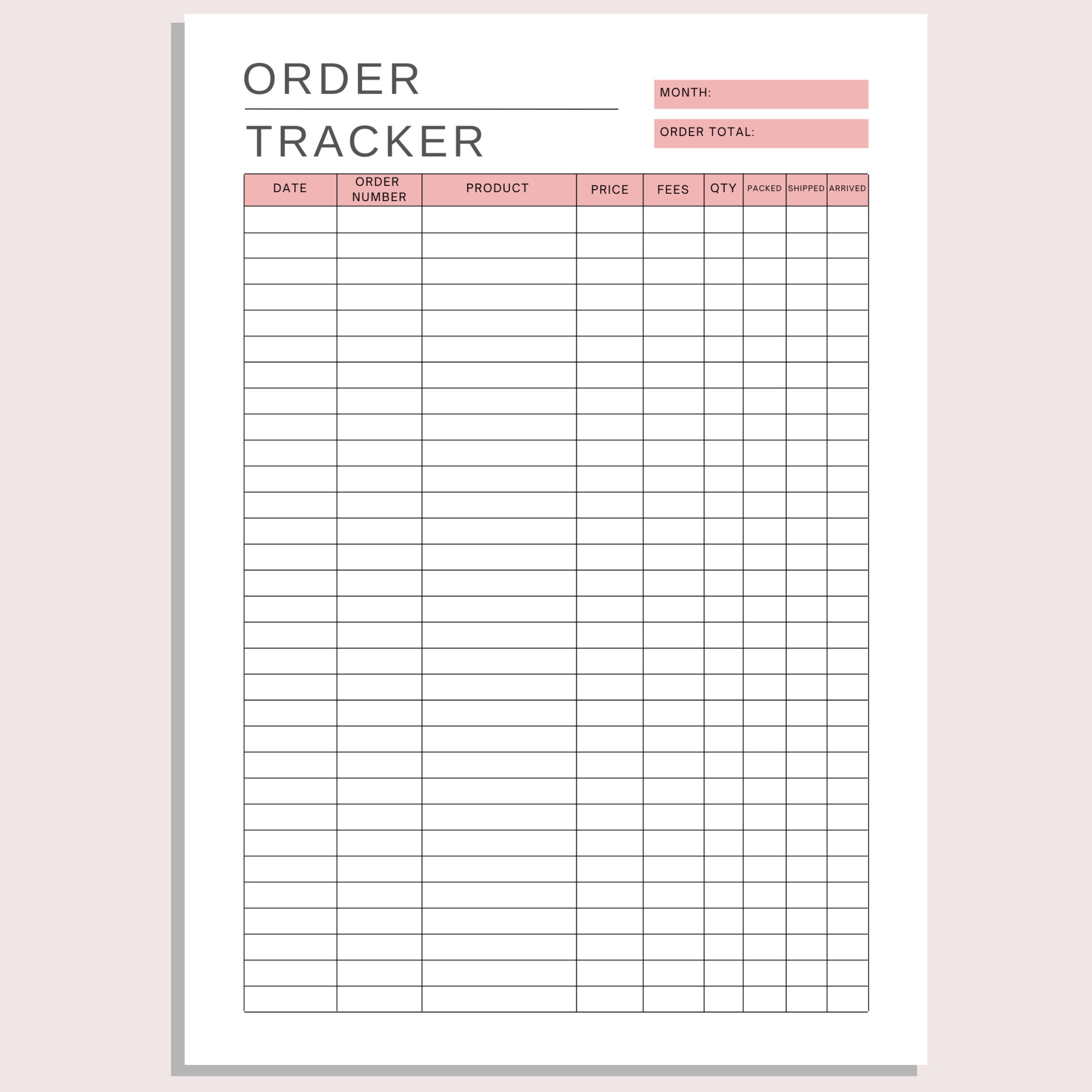 Order Tracker | Printable Shipment Tracker | Small Business Template ...