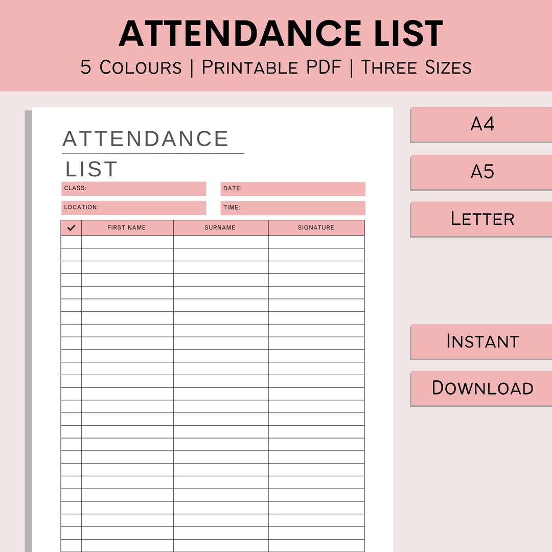 Attendance list printable sign in sheet school sign off college