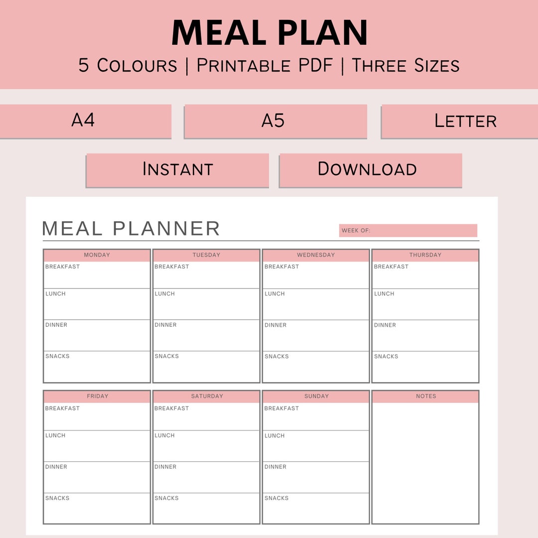 Weekly Meal Plan Printable, Meal Tracker Landscape, Meal Prep, Food ...