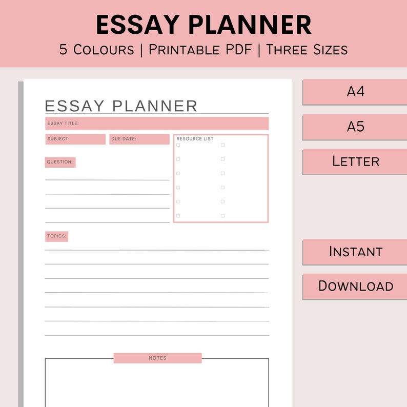 Planificateur d’essais | | de plan collégial imprimable | de préparation à la dissertation universitaire | de planification des examens des étudiants Modèle de travail scolaire | | PDF | A4 | A5 Lettre image 1