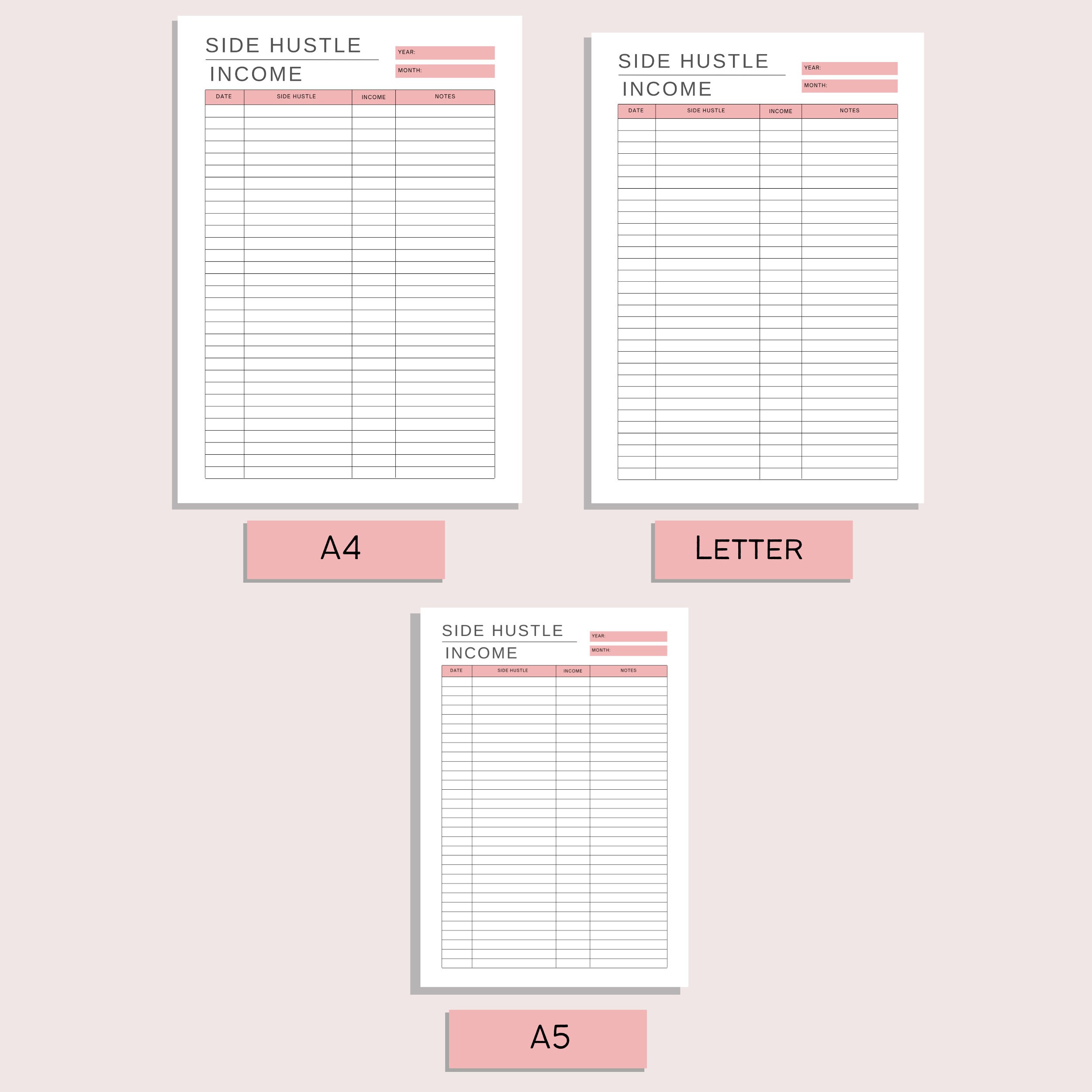 Side Hustle Income | Printable Small Business Income | Business Finance ...