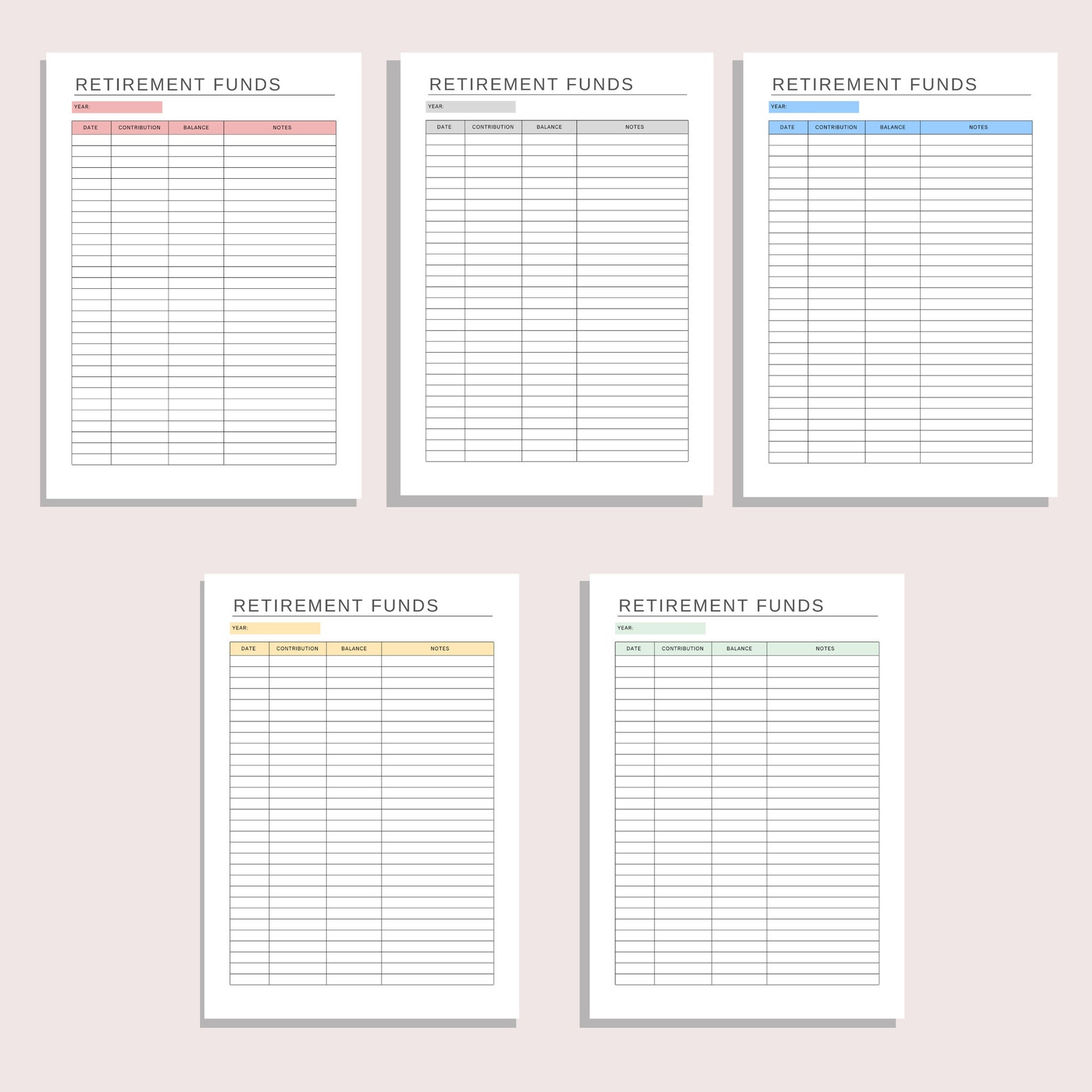 Contribution Log Example Retirement Funds Tracker | Printable Financial Plan | Savings Planner ...