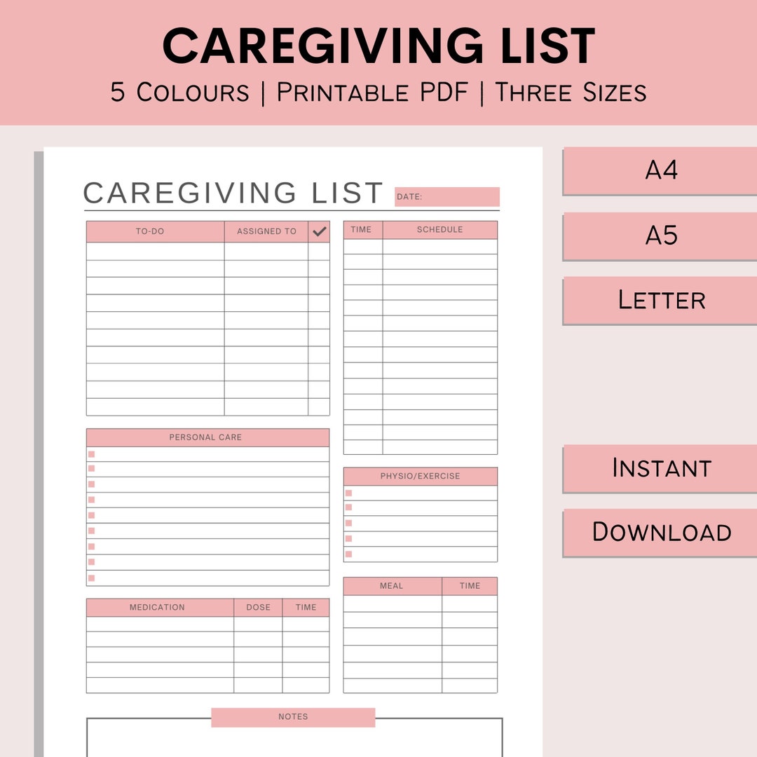 Caregiving List | Printable Daily List | Daily Checklist | Homecare Log ...