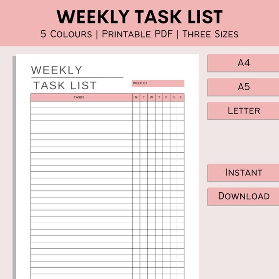 Weekly to Do List Weekly Checklist Weekly Tasks (Download Now) 