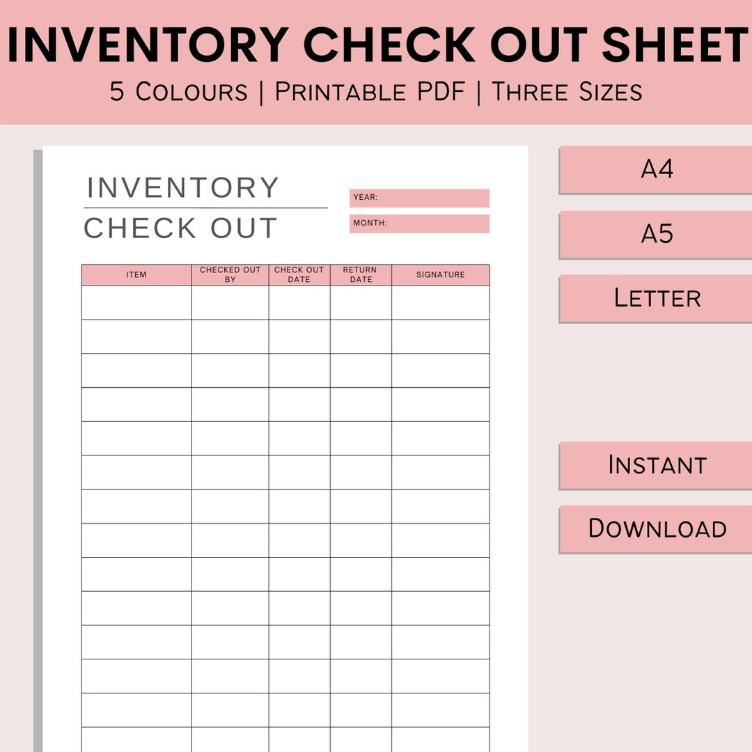 Inventory Check Out Sheet Sign Out Form Borrowing Tracker Checkout List