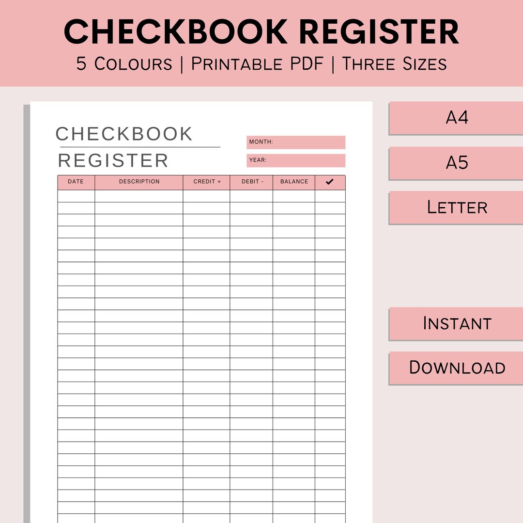Checkbook Register | Printable Transaction Log | Cheque Tracker ...