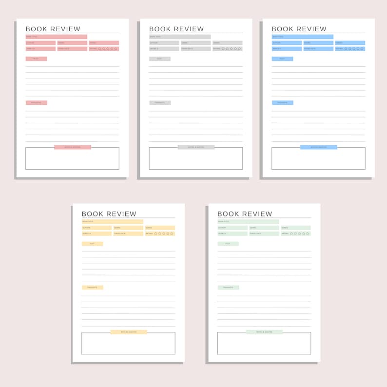 Book Review Template | Book Reading Log | Book Worm Review Page ...