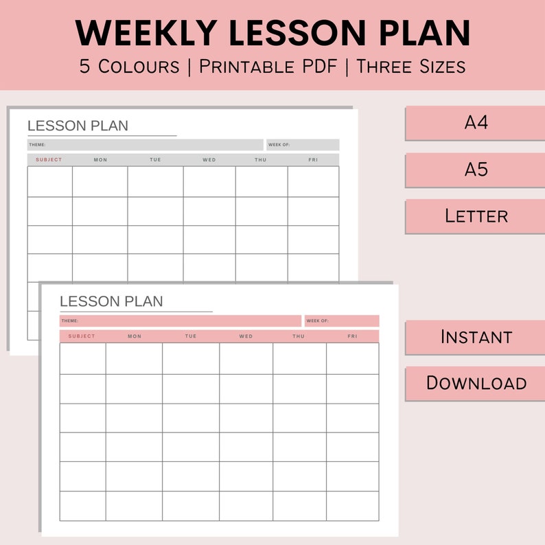 Weekly Lesson Plan Daily Lesson Schedule Simple Homeschool Plan Preschool Template Teacher Planner PDF A4 A5 Letter image 1