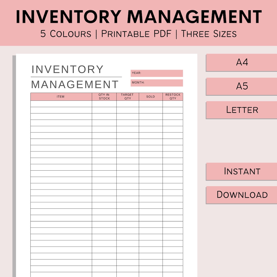 Inventory Management Printable Inventory Form Item Tracker Product Log Inventory List Template
