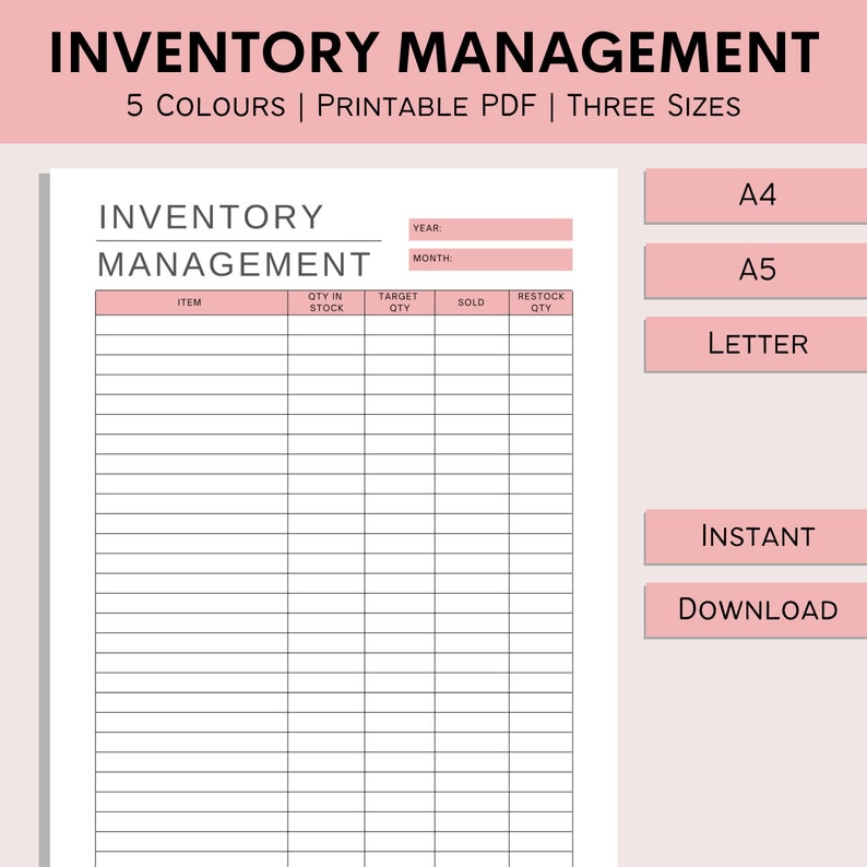 Inventory Management Printable Inventory Form Item Tracker Product Log Inventory List Template