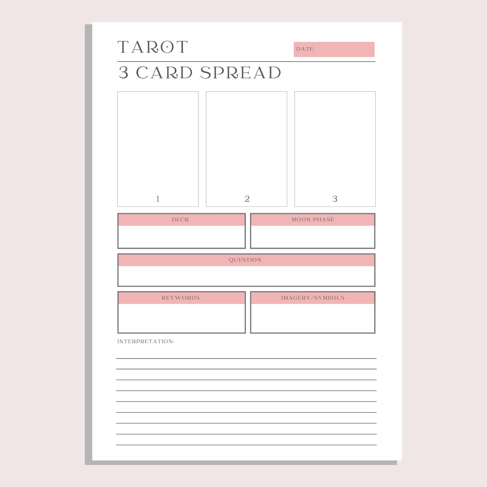 Tarot Journal Printable | 3 Card Spread | Tarot Daily Diary | Witchy ...