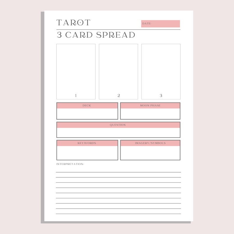 Tarot Journal Printable | 3 Card Spread | Tarot Daily Diary | Witchy ...