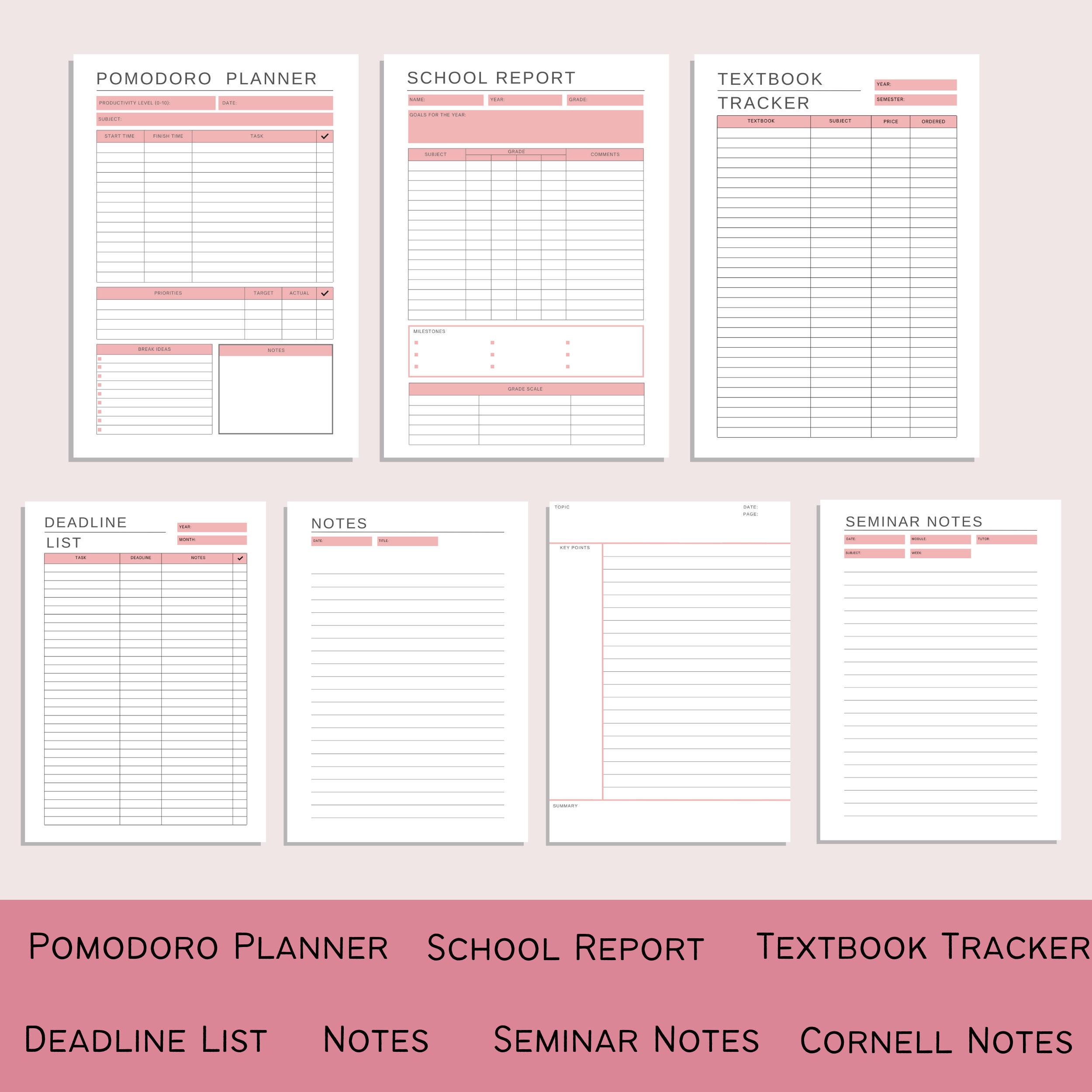 Student Planner Pack, Printable Study Plan, University Student ...
