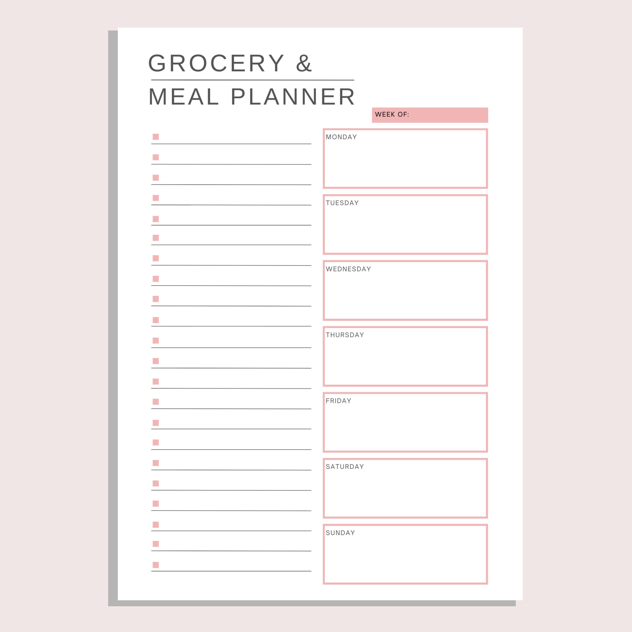 Meal Planner and Grocery List, Printable Weekly Menu, Family Meal Prep ...