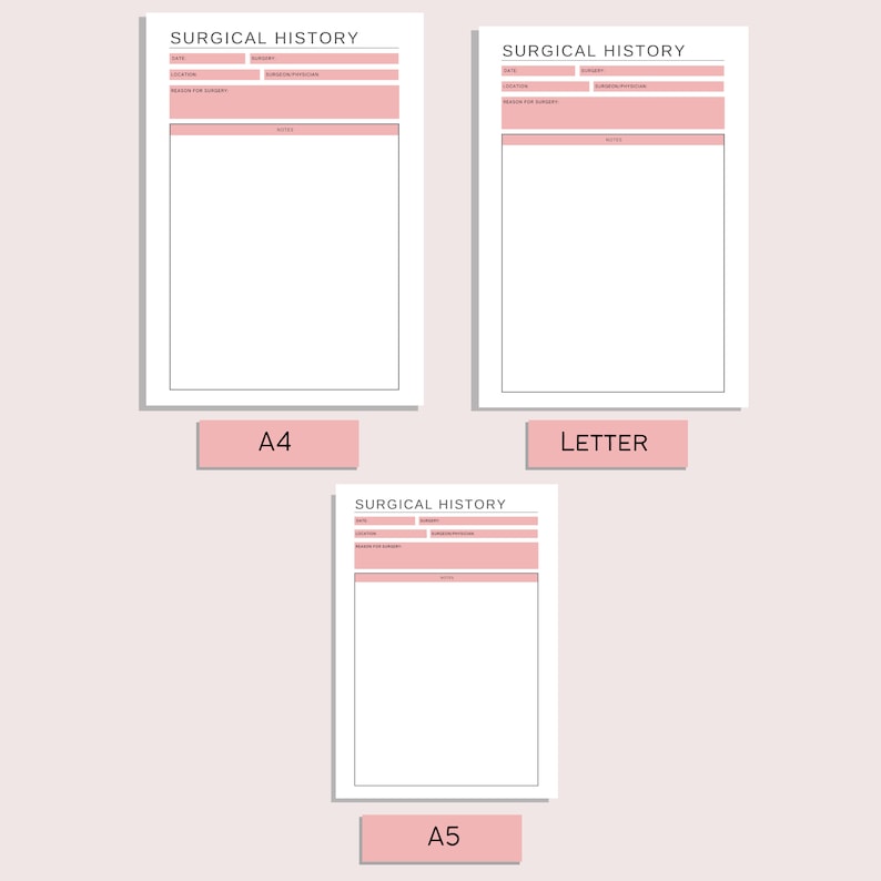 Surgical History Notes Printable | Procedure Form | Health History Log ...