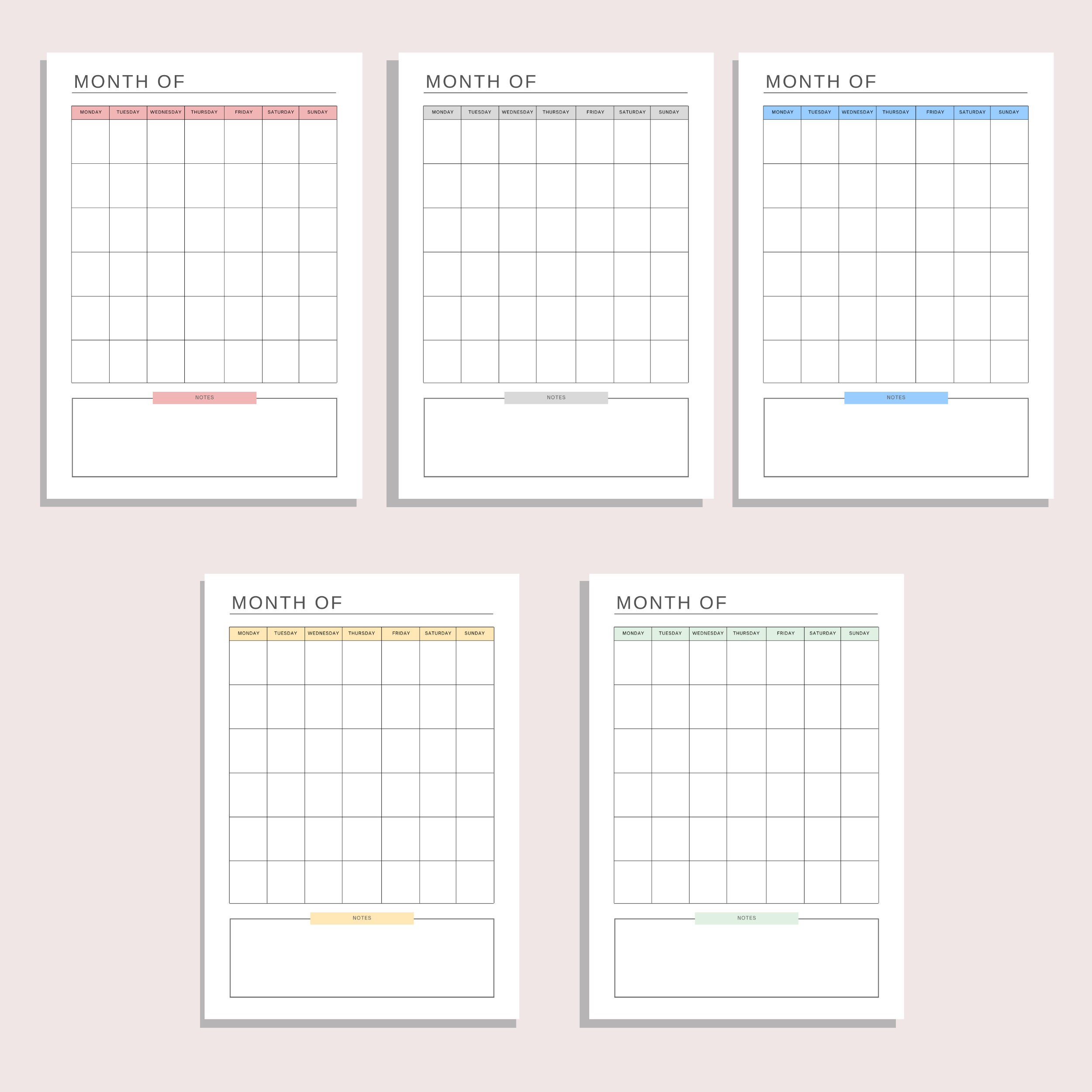 Blank Monthly Calendar | Printable Calendar | Minimalist Organizer ...