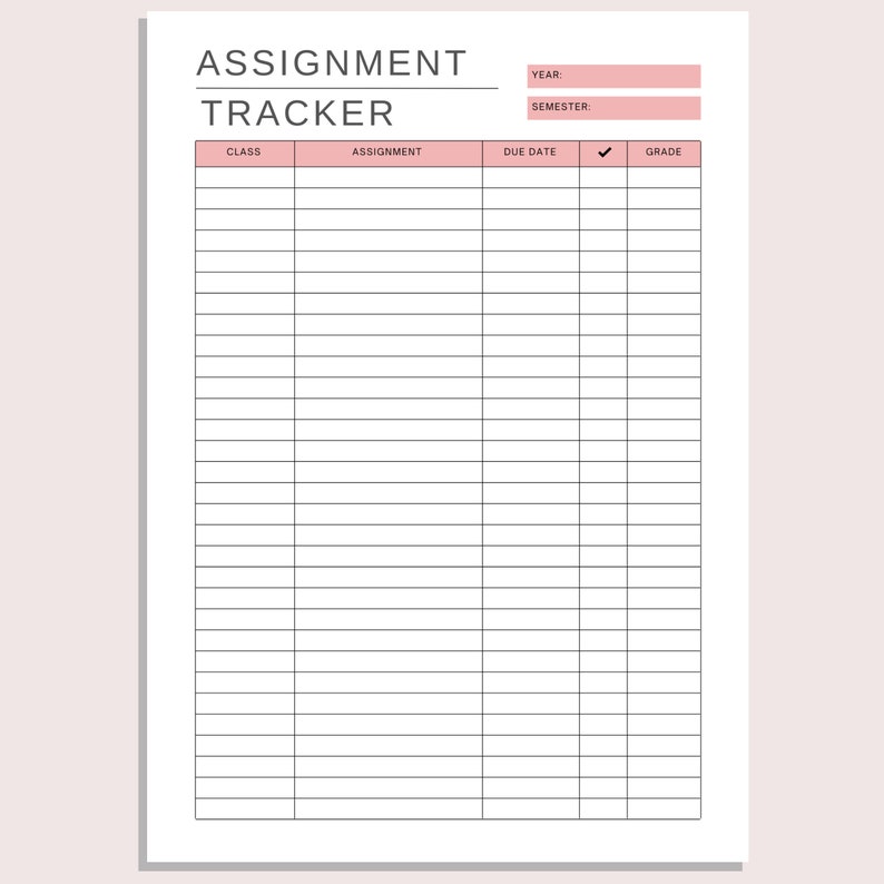 Assignment Tracker | Assignment Printable | Homework Sheet | College ...
