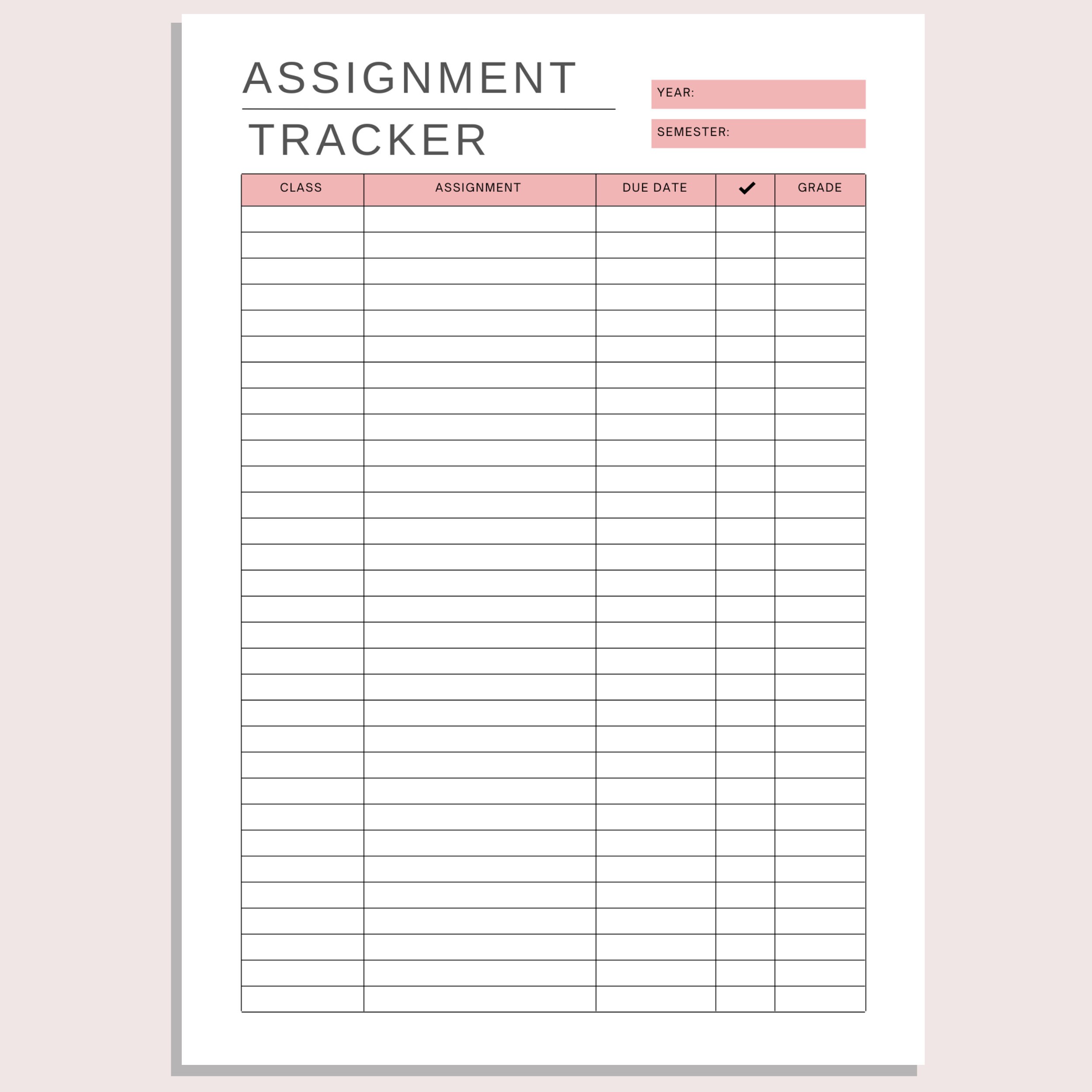 Assignment Tracker | Assignment Printable | Homework Sheet | College ...