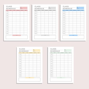 Pode incluir: Quatro modelos de hor&aacute;rios de aula imprim&iacute;veis com um design simples. Cada modelo tem uma se&ccedil;&atilde;o para nome, semana de, hora, segunda-feira, ter&ccedil;a-feira, quarta-feira, quinta-feira, sexta-feira e notas.