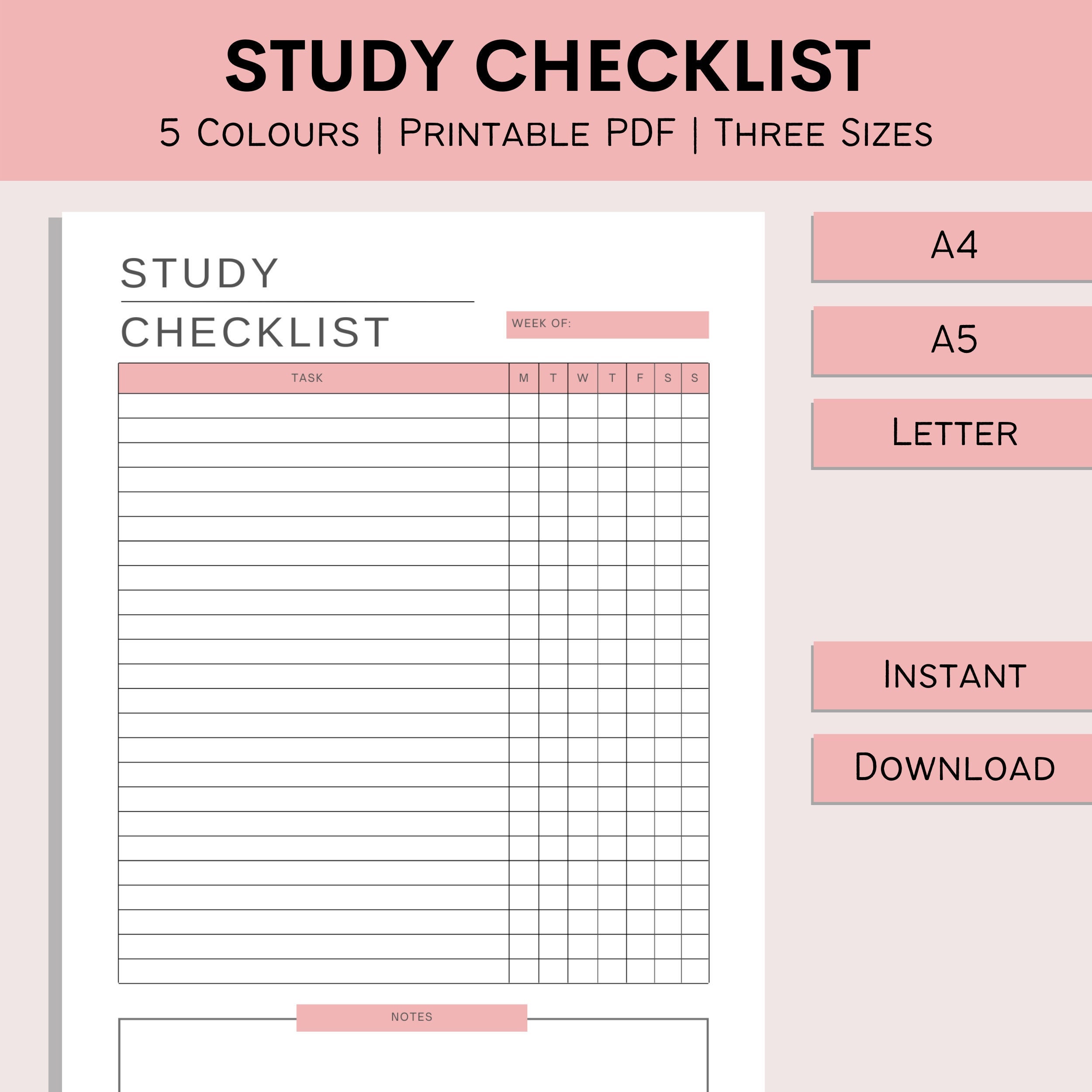 Study Checklist Printable Revision List Daily Study Chart Home School Study Checklist Printable Revision List Daily Study Chart Home School