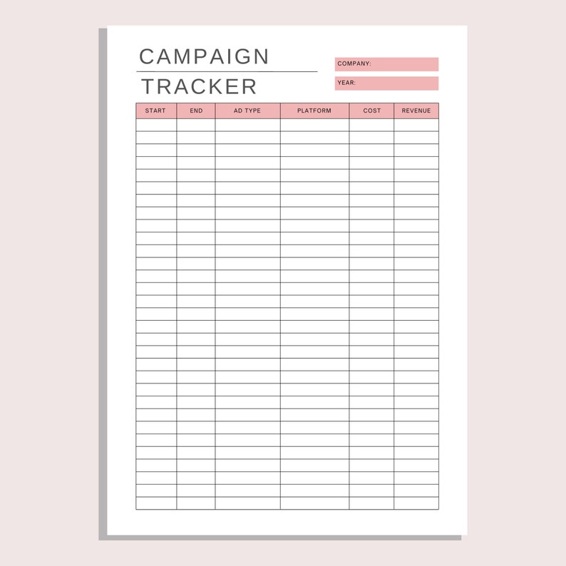 Business Ad Campaign Tracker | Advertising Expense Printable | Revenue ...