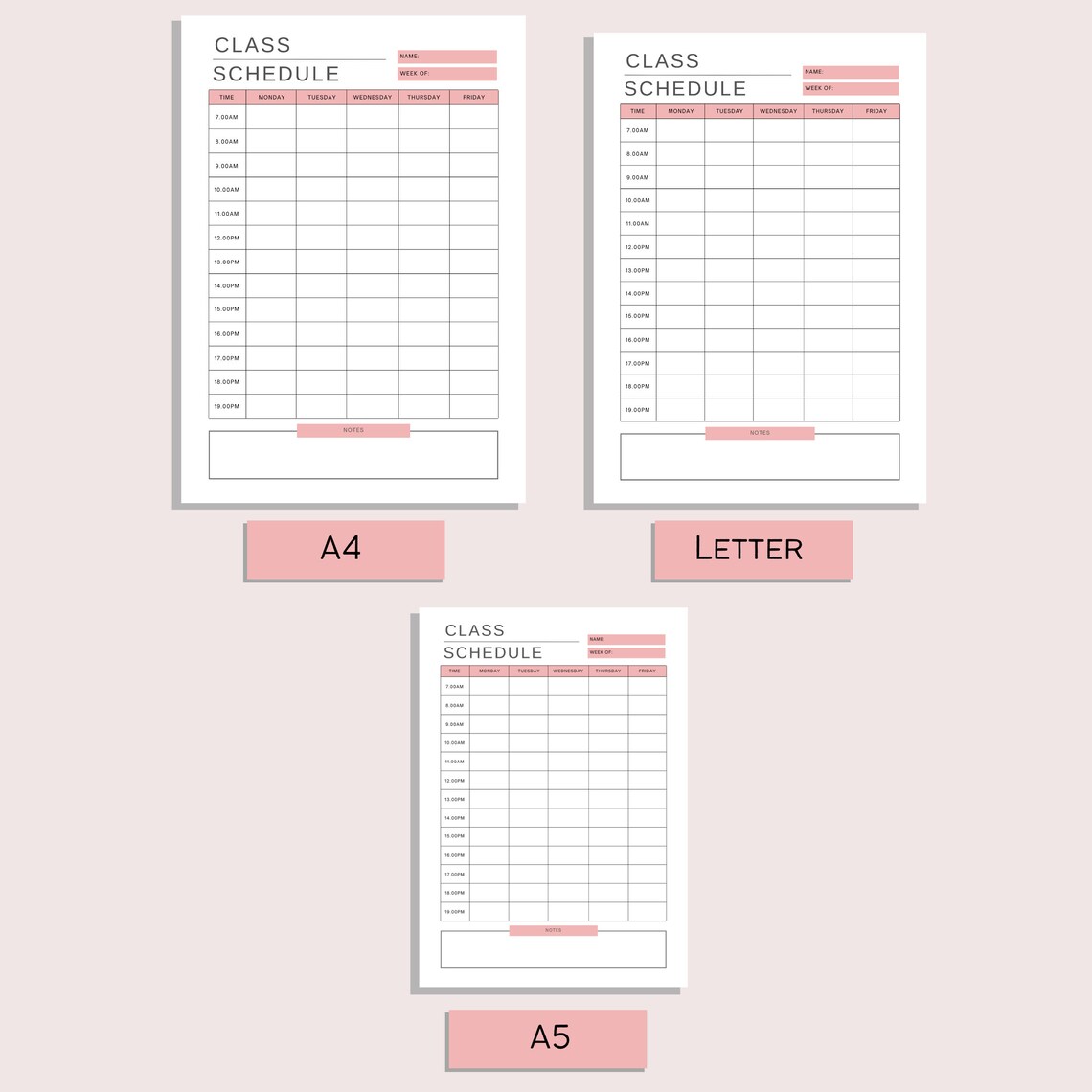 Class Schedule | Printable Class Timetable | Weekly School Classes ...