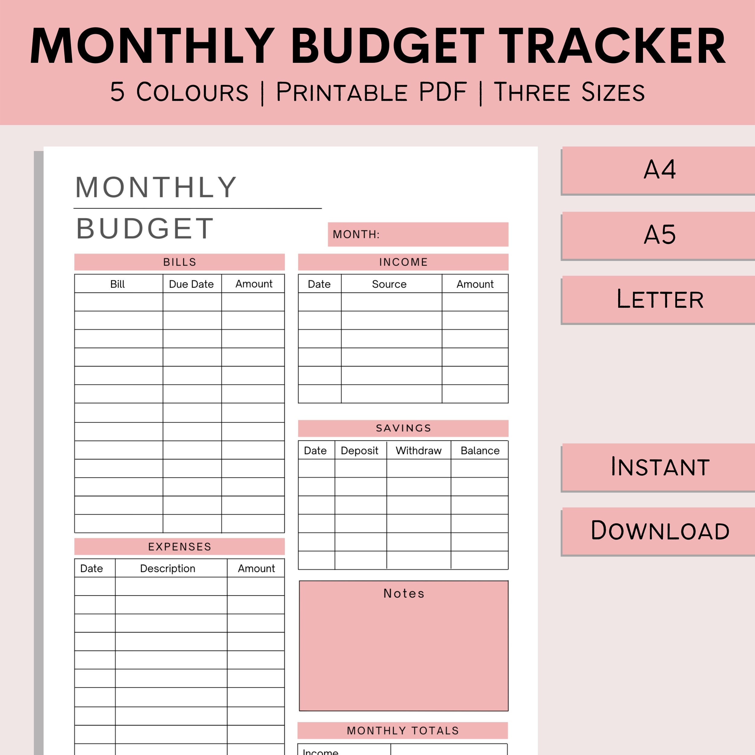 Monthly Budget Plan | Printable Finance Tracker | Expense
