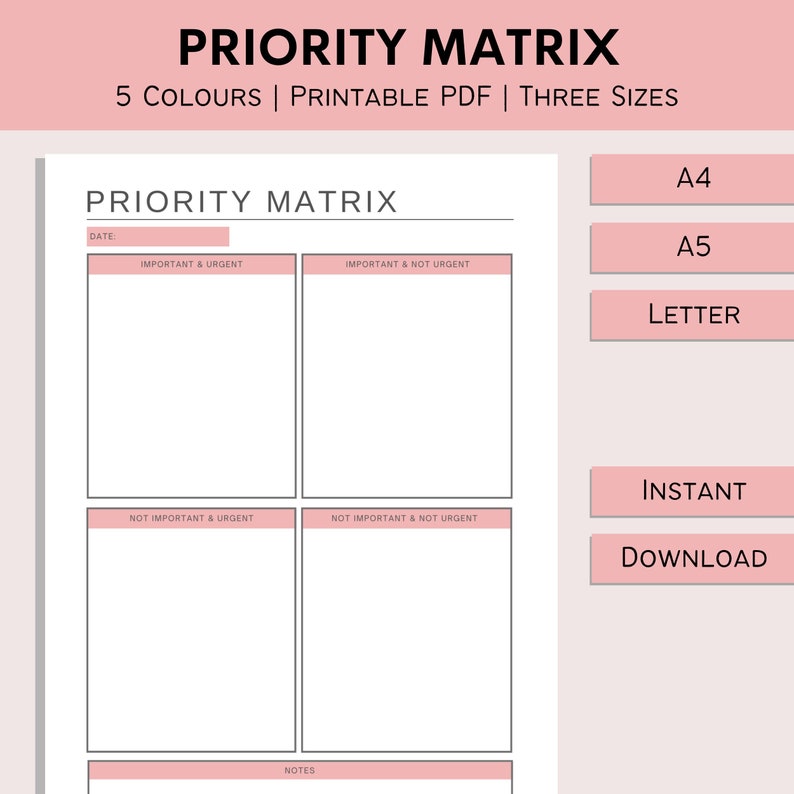 Priority Matrix Printable | Daily Task Planner | Eisenhower Matrix ...