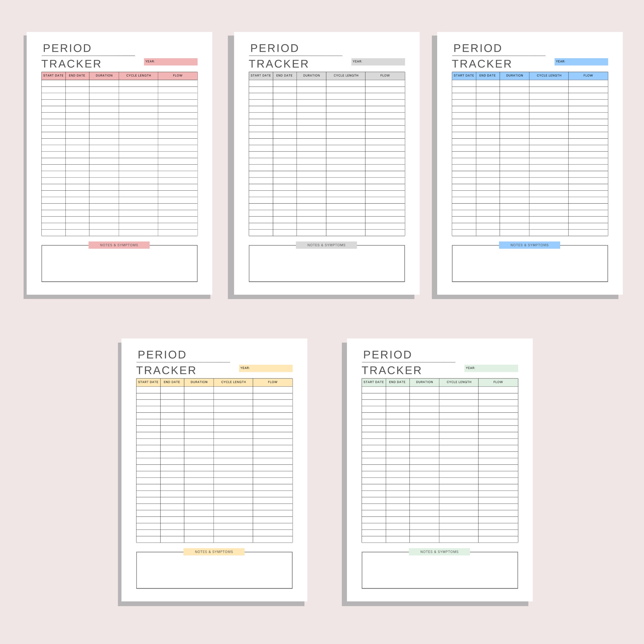 Period Tracker, Printable Menstrual Cycle, Period Symptom Tracking ...